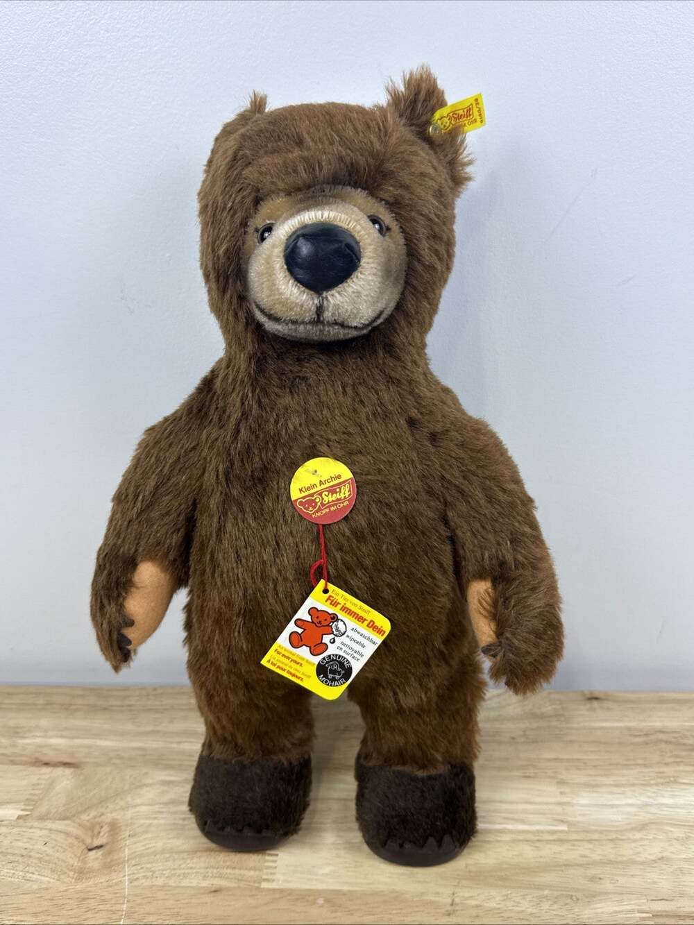 STEIFF Klein Archie Teddy Bear 15 inch Brown Genuine Mohair EAN 0140/38 Vintage